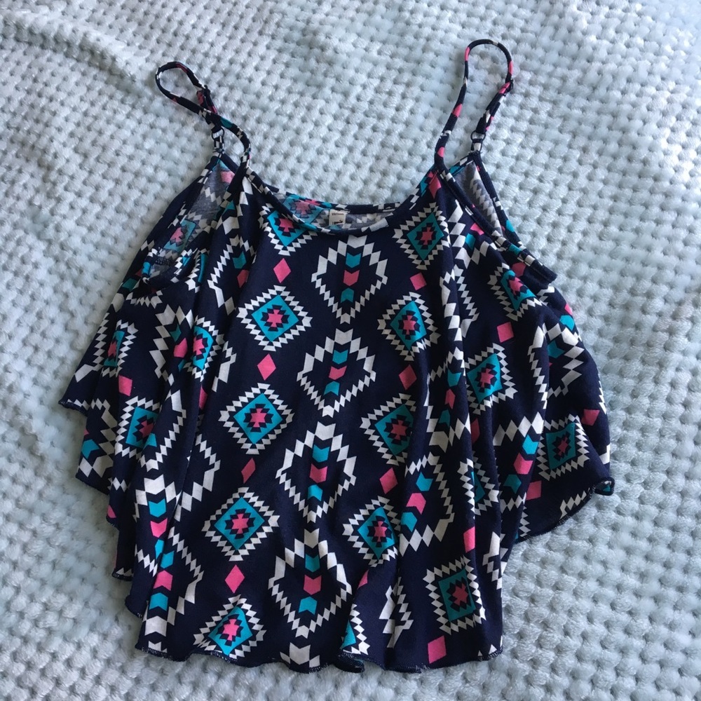 tribal print pink and turquoise cropped tank top